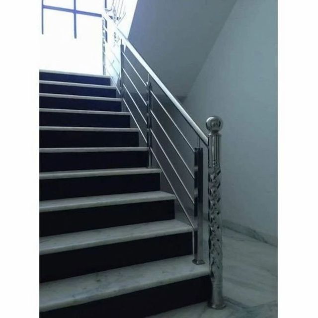 Fabricated Steel Stair Works Color silver Design Customized Material Iron Tube Surface Treatment Painting Thickness as per - Image 1