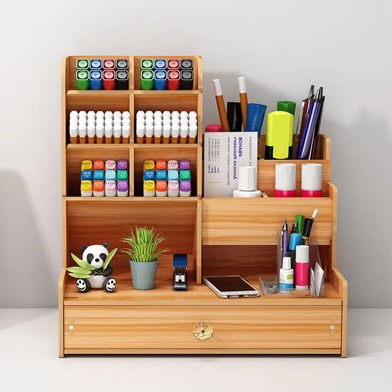 AI-MICH Wooden Pen Storage Rack Drawer Multi-Functional DIY Desktop Organization - Image 1