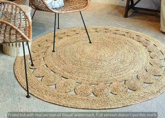 Jute Round Rug 100% Natural Jute 60X60cm Rug Reversible Modern Rustic Look Rug Rugs for Home Living Room - Image 2