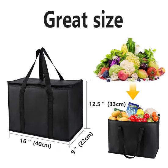 Insulated Grocery Shopping Bags, Reusable, Thermal Zipper, Collapsible, Tote, Cooler, Food Transport Hot and Cold - Image 2
