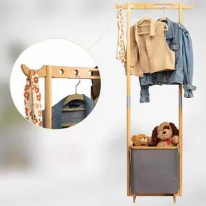 Bamboo Household Bedroom with Storage Basket, Clothes and Hat Rack - Image 4