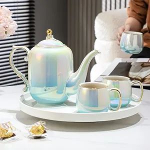 Nordic Luxury Ceramic Water Color Glaze Gold Rim Coffee Cup Afternoon Tea Set - Image 3