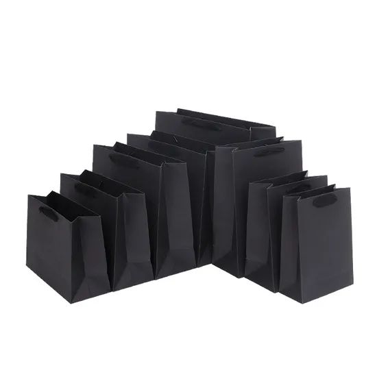 Customize Logo Black Luxury Shopping Tote Paper Bags with Ribbon Handles - Image 5
