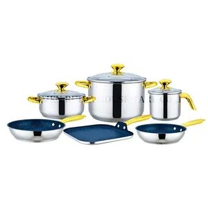 Hot Sale Kitchen Utensils Kitchenware Cooking Pot Gold Handle Stainless Steel Cookware Set - Image 2