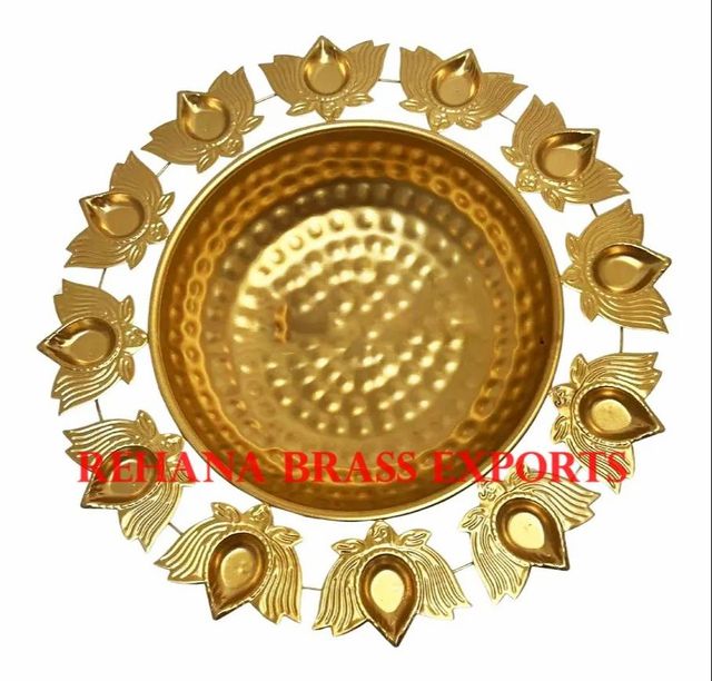 Brass Lotus Urli Shape Round Color Golden Diameter 14 INCH Depth 2 To 3 inch Design Lotus Shape Material Mild Steel Finish Antique - Image 6