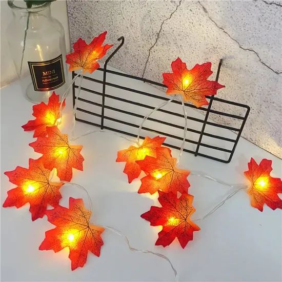 Custom Gold Maple Garland Vine Falling Leaves Halloween Christmas LED String Light - Image 1