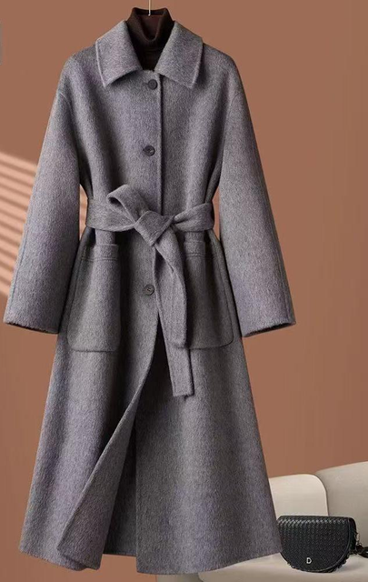 High-End Women's Wool Blend Trench Coat - Belted Waist, Elegant Mid-Length - Image 3