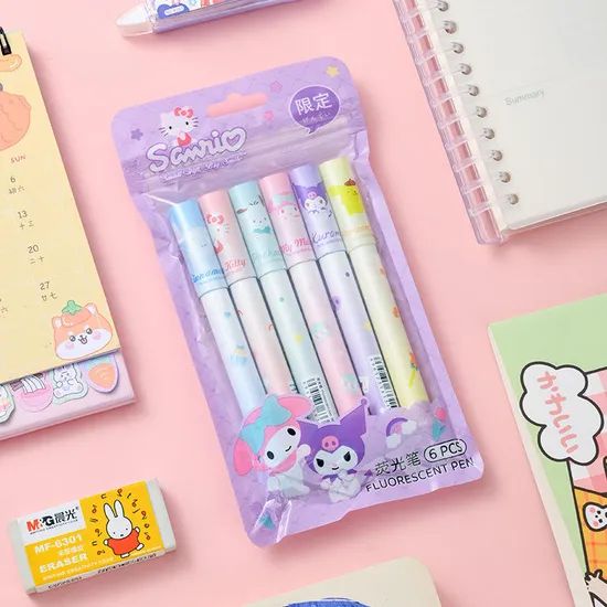 6 Color Highlighter Set Cartoon Pattern Highlighters Students Mark Pen - Image 3