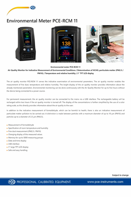 PCE INSTRUMENTS Air Quality Meter / Particle Counter PCE-RCM 11 - Image 5