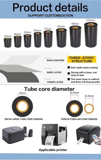 Customizable 110mm*74m Black Resin Printer Ribbons Carbon TTR Scratch Proof Ribbon for Barcode Stickers - Image 6