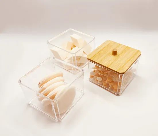 Cosmetic Powder Puffs Collection Storage Set 3 Stackable Box with Bamboo Lid - Image 4