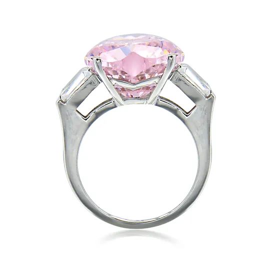 Fashion Silver Rings Pink Color Zircon Moganite Stones Heart Shape Elegant Wedding Ring for Women - Image 3