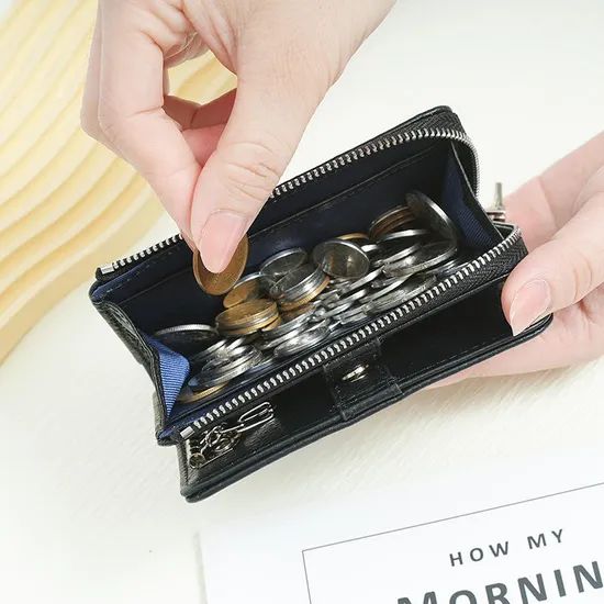 Key Wallets Ladies Litchi Pattern Cowhide Leather Mini Wallet Slim Multi Functional - Image 5
