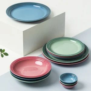 Classic Ceramic Round Dessert Plate Dishes Gradient Tableware Dinnerware - Image 1