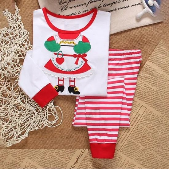 New Long Sleeve Christmas Reindeer Striped Kids Holiday Sleepwear Christmas Pajamas Set - Image 1