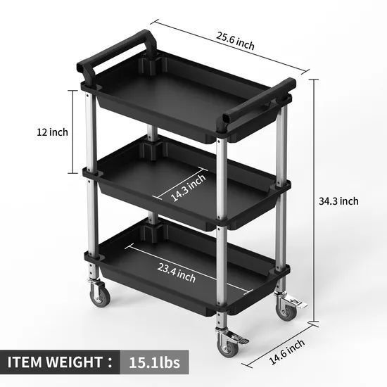 Customized Multi-Function 3 Tier Foldable Metal Storage Rolling Utility Cart with Wheels - Image 6