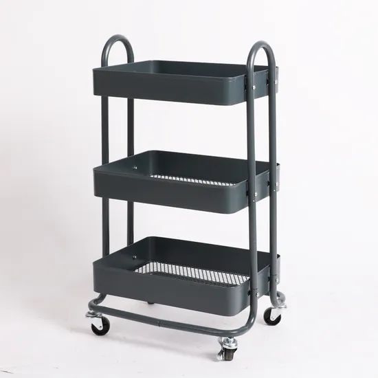 Multifunction Steel Trolley Cart Mobile Storage Service Cart Three Floor Kitchen Trolley Home Storage Cart - Image 1