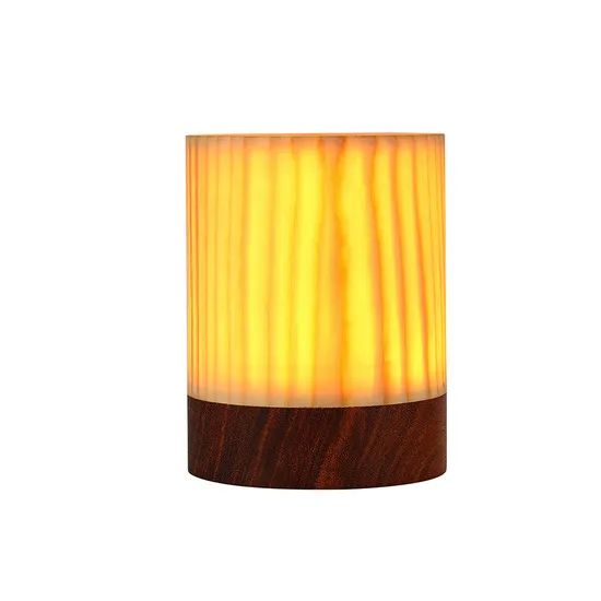 Circular Column Wood LED Mood Night Light Table Decorative Lamp - Image 1