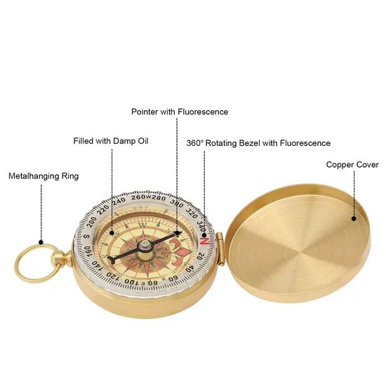 Survival Compass Metal Sighting Compass Mini Portable Copper Waterproof Luminous Navigation Multifunctional Retro Flip Compass - Image 3