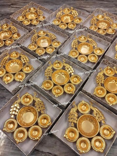 Brass plating Metal peacock urli Size/Dimension 8" Brand Vigo brother's Color Brass gold plating Weight 250 gm with window - Image 3