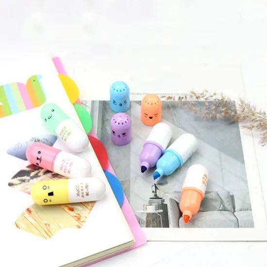 Promotional Custom Logo Mini Multi Color Pill Shaped Highlighter Marker Pen - Image 5