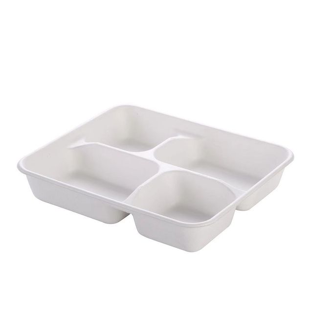 New trending disposable biodegradable tableware 4 compartment sugarcane bagasse meat tray for supermarket - Image 1