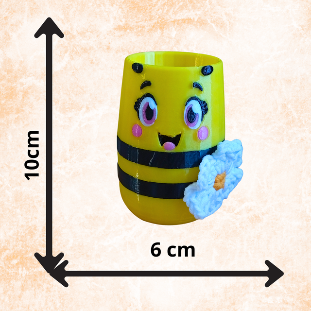 Bee Shaped Desk Organizer with Handmade Crochet Flower & Mat, 3D Printed Pencil Holder, Cute Office Storage Container, R - Image 3