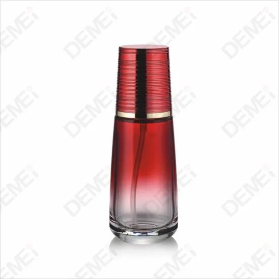 Elegant Red Glass Cosmetic Container with Gold Lotion Pump - Image 3