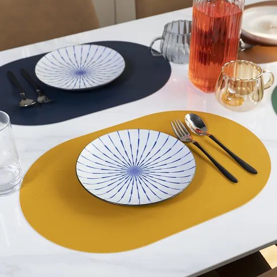 Hot Selling Leather Placemats Factory Oval Shape Dining Table Mat PVC Leather Place Mats Table Mat - Image 3