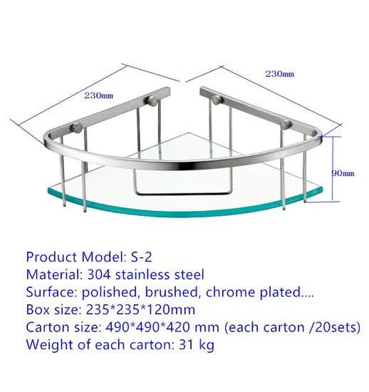 Wall Shelves 304SS Tempered Glass Chrome Single Bar 235x235x120mm 1Y ISO9001 SGS MOQ100 - Image 5