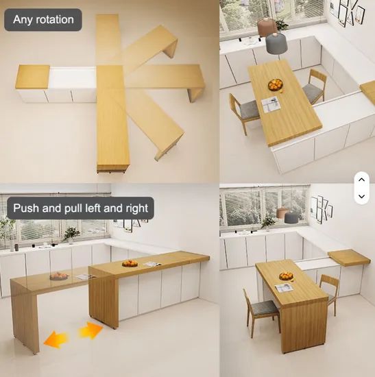Adjustable Modern Kitchen Island Table Rotating Middle Bar Removable Dining Slide Pull Extension Retractable Table Slide - Image 4