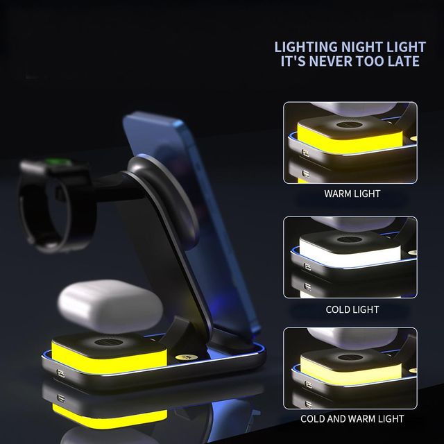 4 in 1 15W Wireless Fast Charging Foldable Stand Magnetic Desktop Wireless Charger Can Charge for Mobile Phone Watch Ear - Image 2