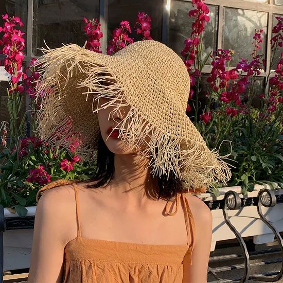 Handcrafted Large Brim Foldable Beach Sun Protection Straw Hat - Image 1