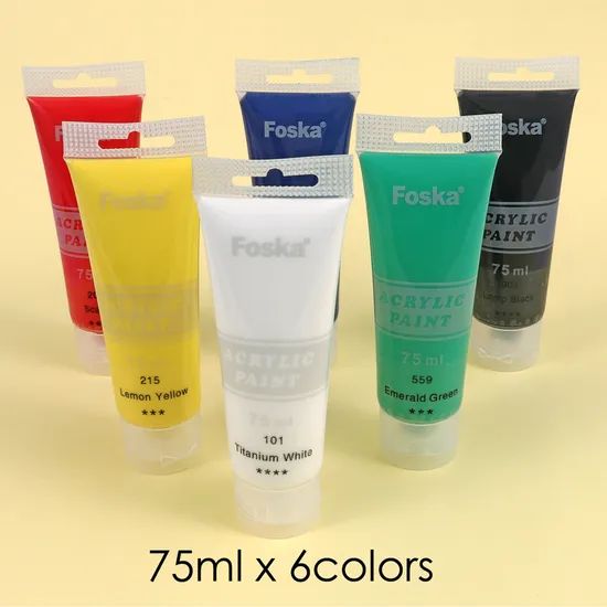 Foska 75ml Acrylic Art Paints 6Colors Assorted 6PCS/Box MOQ1CTN 15D ISO9001 - Image 4