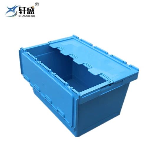 Logistics Packaging Moving Nestable Plastic Attached Lid Totes Box - Image 2