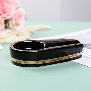 CX09 Custom Gold Rim Porcelain Cigar Ashtray 9x8CM cxlies 1Y Origin China Model NO. CX-09 Brand Customized Trademark cxlies - Image 2