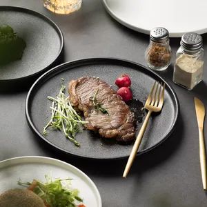 Creative Black Frosted Flat Ceramic Plate for Hotel and Restaurant Use - Image 2