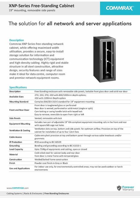 Mild Steel COMMRAX SERVER RACK Shielding UTP Frequency 250MHz Length 305 meter Patch Panel Cat 6 Material Mild Steel No. of Pairs 4 - Image 2