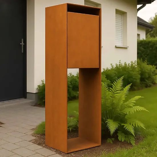 Corten Steel Standing Mailbox Home Metal Letter Boxes with Key Lock - Image 5