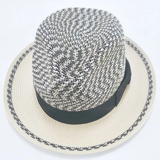 Recycled PP Braid Custom Men Fedora Hat Origin China Style Striped HS Code 6504000000 Pattern Plain Dyed Model NO. - Image 3