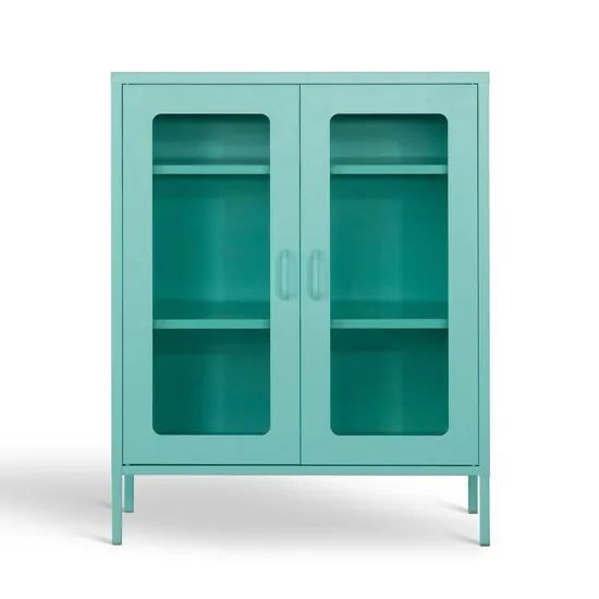 Home Metal Modern 2 Glass Doors Cache Accent Locker Cabinets - Image 1