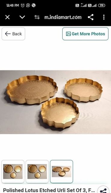 Capacity: 800 ML Golden Metal embossed Lotus flower urli set Color Golden Code No Se 65 Capacity 800 ML Material Iron - Image 5