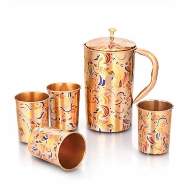 Brass Jug Glass Set, Capacity: 1.5 L No.of Piece 5 Material Brass Mouth Size Wide Finish Polished Shape Cylindrical Material Type - Image 1