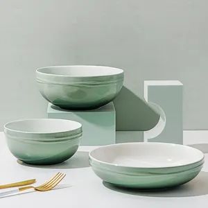Multi-Purpose Dinner Plates Ceramic Tableware Pink Kitchen Bowl Soup Bowl Set - Image 5