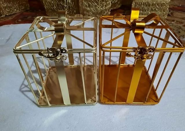 Gold,Silver Gift Brass Boxes, Square Design Cage Shape Square Material Brass Color Gold, Silver Set Content Set of 2 Usage/Application - Image 1