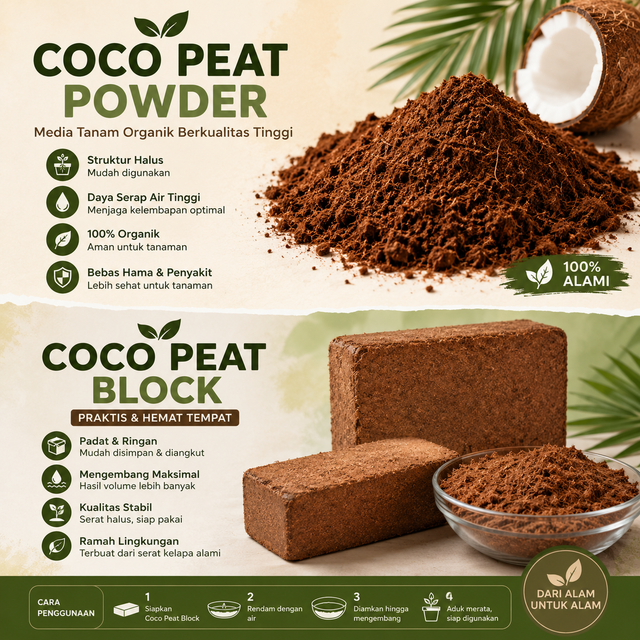 coco peat block / powder Aeration Good Dust Level Low Origin Indonesia Length Up to 80 cm Water Retention High Form Block, Powder, Bag - Image 2