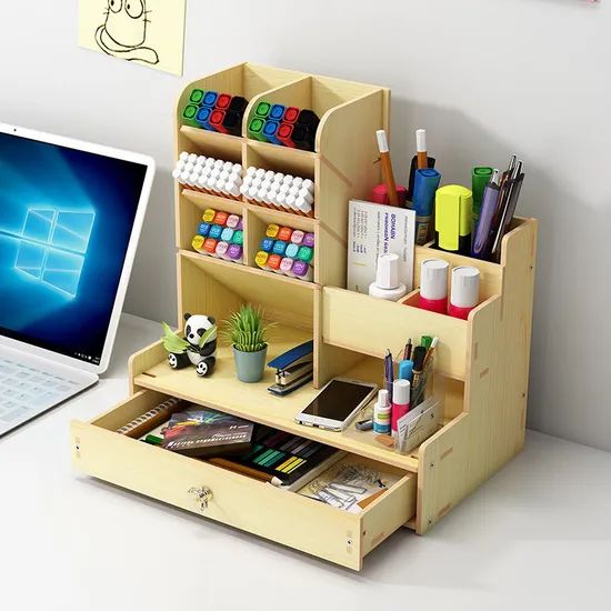 AI-MICH Wooden Pen Storage Rack Drawer Multi-Functional DIY Desktop Organization - Image 4