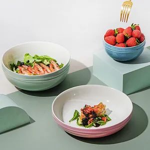 Multi-Purpose Dinner Plates Ceramic Tableware Pink Kitchen Bowl Soup Bowl Set - Image 6