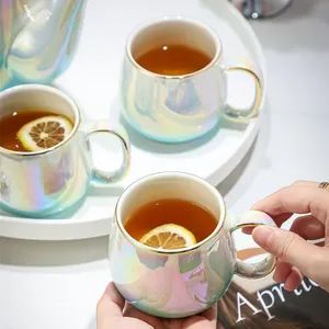 Nordic Luxury Ceramic Water Color Glaze Gold Rim Coffee Cup Afternoon Tea Set - Image 6