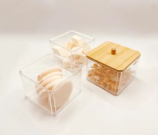 Cosmetic Powder Puffs Collection Storage Set 3 Stackable Box with Bamboo Lid - Image 3